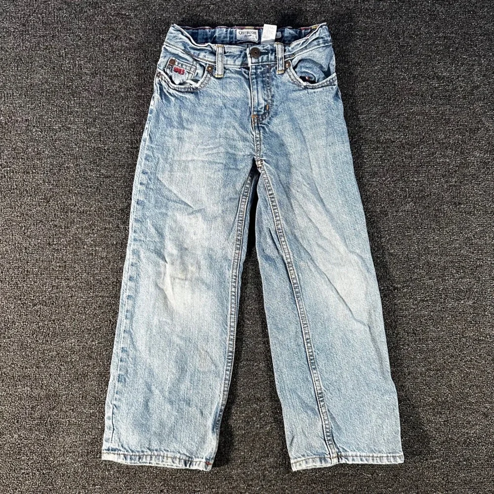OshKosh B'gosh Loose Fit Jeans Boys 7 Regular Light Wash Blue Good Adjustable